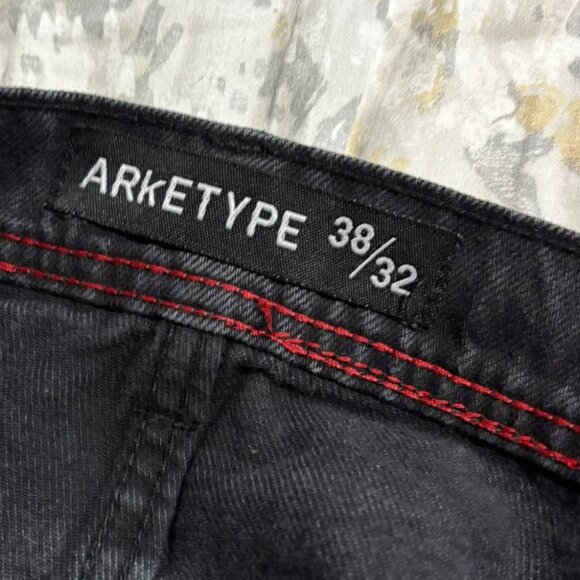Arketype Men’s 38x32 Distressed Moto Jeans Black Washed Biker Denim - Picture 5 of 5